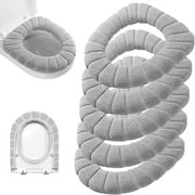 5 Pack Thicker Bathroom Toilet Seat Cover Pads- Soft Warmer Toilet Seat Cushion Cover Stretchable Washable Fiber Cloth, Easy Installation Comfortable Toilet Lid Seat Cover